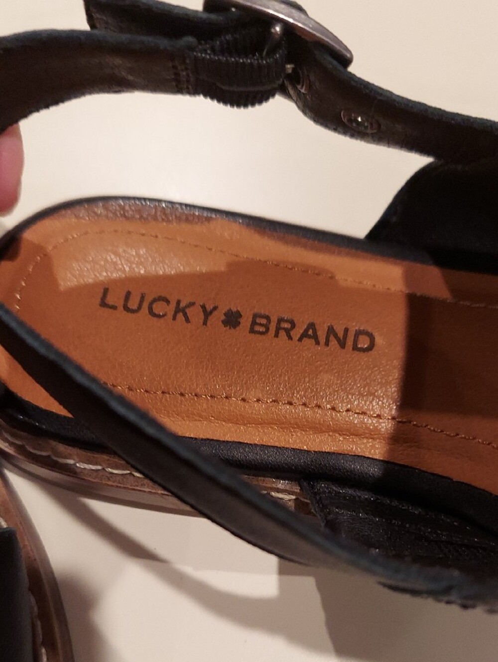 Lucky Brand Black Leather Double-Strap Slingback Sandals - Picture 7 of 9